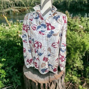 Vintage Bend Over By Levi Strauss Women's Silk Floral Button Up Blouse USA Made